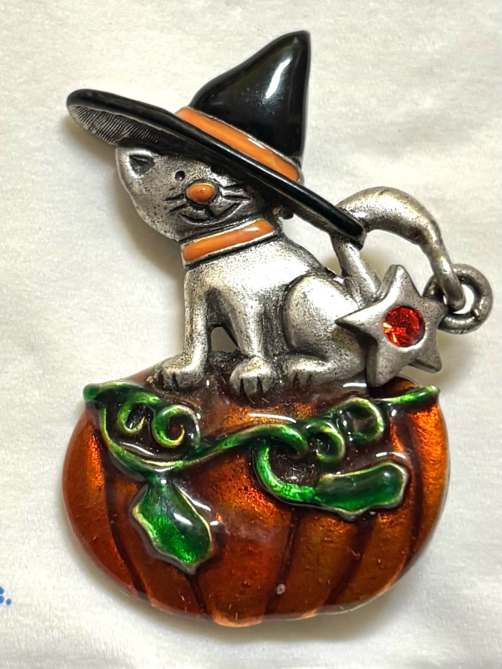 Cat Witch Pumpkin Fall Halloween Enamel Brooch